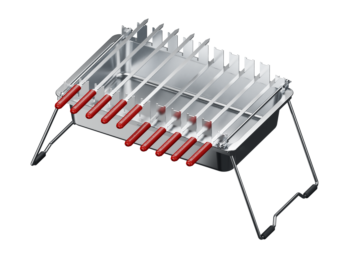 Assembled Kabob Grill with reference-matched rich red silicone handles