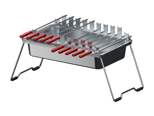 Kabob Grill with reference-matched red silicone grips and authentic laser-etched North Grills branding